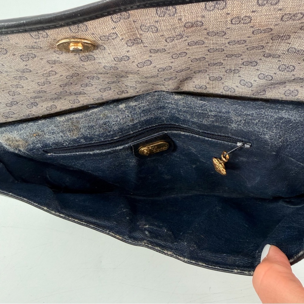 Vintage Gucci Blue Micro Logo GG Clutch Purse Bag FLAWS - Picture 13 of 14